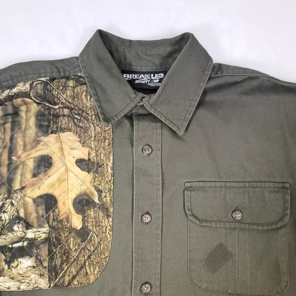 Mossy Oak Break-Up Infinity Mens Medium Camo Quilted Panel Button Up Shirt Green